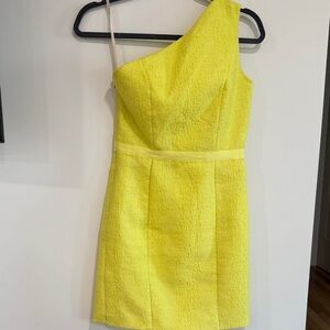 Halston Heritage One-Shoulder Bright Yellow Textured Sheath Dress